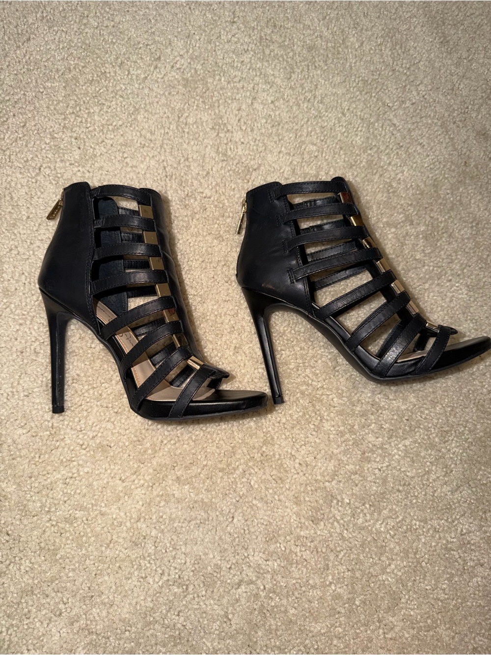 Jessica Simpson Black Strappy Cage Stiletto Heels